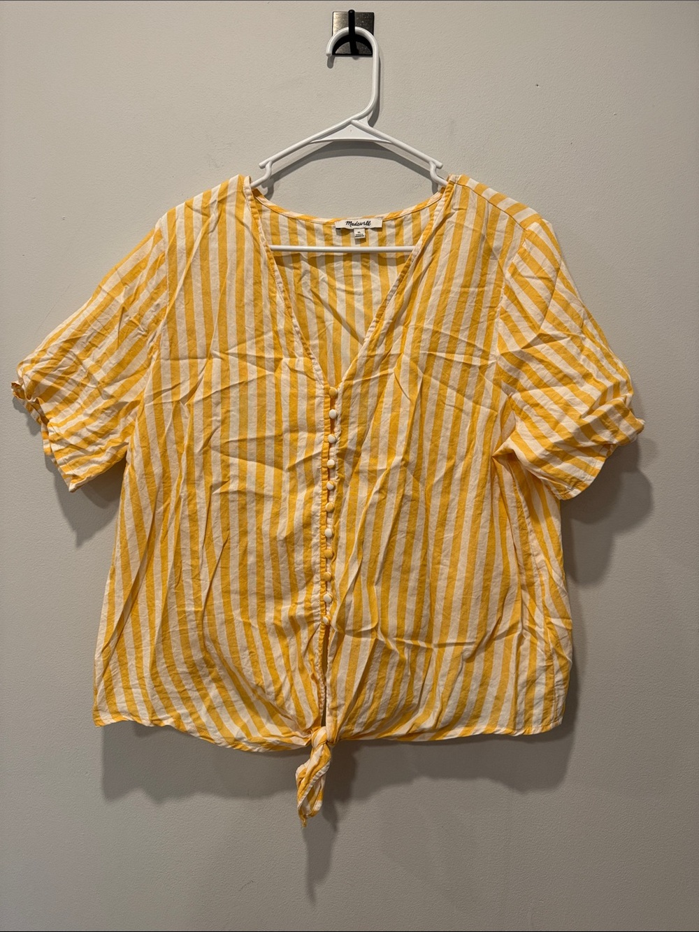 Madewell Yellow Striped Tie-Front Women's Top